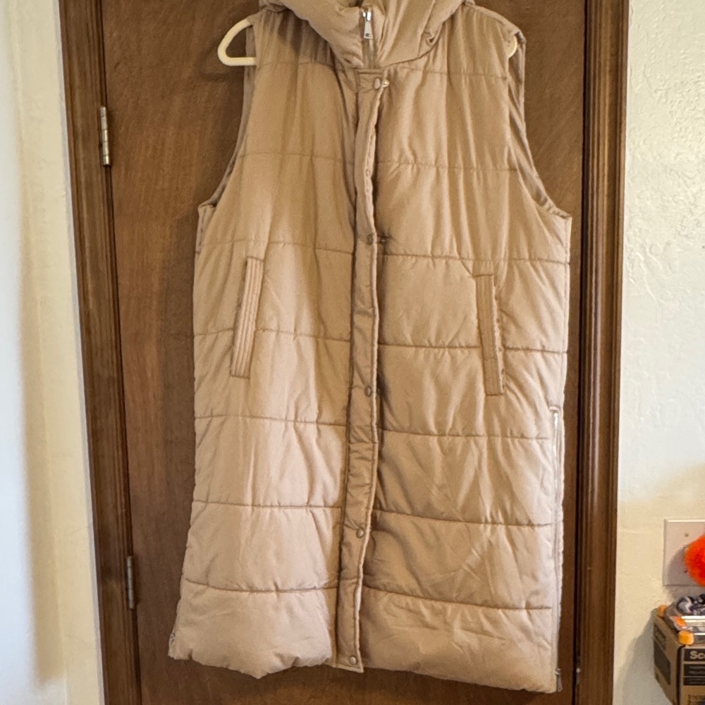 Tan Quilted Sleeveless Vest maxi length